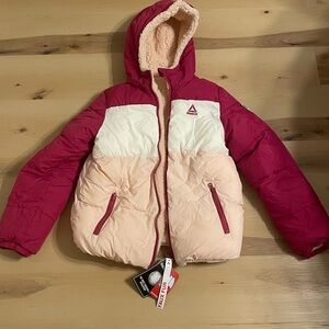 Reebok Pink and White Faux Fur Jacket